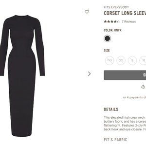 SKIMS FITS EVERYBODY CORSET LONG SLEEVE DRESS | ONYX $128.00 ONYX / M